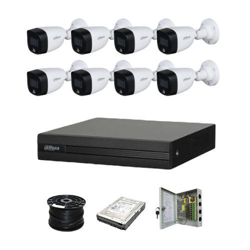 Dahua 8ch Full-Color HD Kit - HD DVR _ 8 x 1080p Full-Color cameras - 20m Full colour night vision - 1TB HDD - 100m Cable