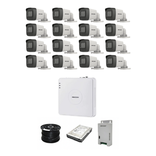 HikVision 16 Ch Turbo HD Kit - Embedded DVR - 16 x HD1080P Camera - 20M Night vision - 1TB HDD - 100m Cable