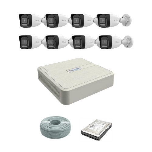 NEW!! HiLook by Hikvision 4MP IP Smart Hybrid Light camera kit - 8ch NVR with 8 POE - 8 x 4MP IP cameras 30m IR - 1TB HDD - 100m Cat5 cable