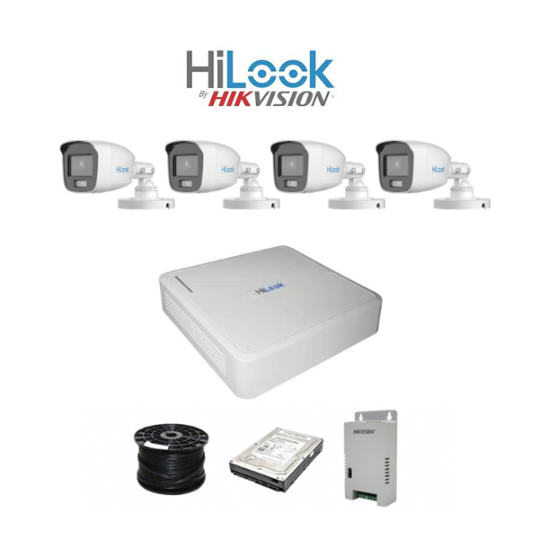 Colour Night vision - Hilook by Hikvision 4ch Turbo HD kit - 4 x 1080p ColorVu cameras - 20m Full colour night vision - 500GB HDD - 100m Cable - Image 2