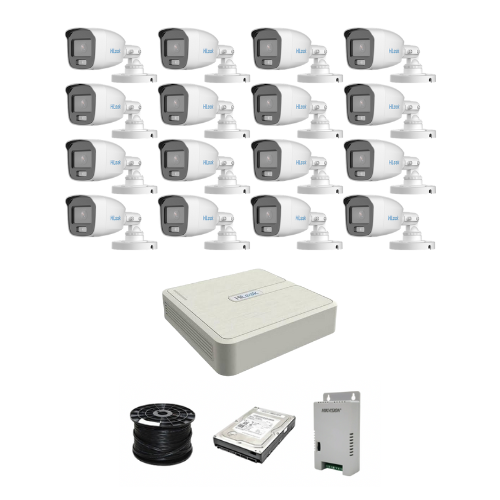 Colour Night vision - Hilook by Hikvision 16ch Turbo HD kit -16 x 1080p ColorVu cameras - 20m Full colour night vision - 1TB HDD - 100m Cable