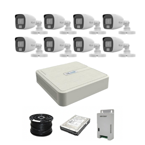 HiLook 2MP Dual Smart-Hybrid Light 8ch Turbo HD kit - DVR - 8 x HD1080P Hybrid Light Camera - 20M Night vision - 500GB HDD - 100m Cable