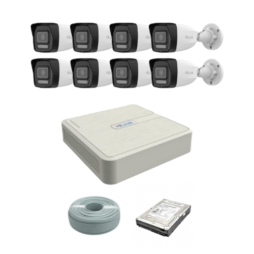 HiLook by Hikvision 2MP IP AUDIO camera kit - 8ch NVR with 8 POE - 8 x 2MP IP cameras 30m IR - 1TB HDD - 100m Cat5 cable