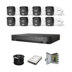 Hikvision 8ch 5MP Turbo HD kit - HD DVR - 8 x 3K 5MP Smart Hybrid Light Audio Camera - 1TB HDD - 100m Cable - 40m Night vision
