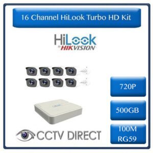 HiLook by HikVision 16 Ch Turbo HD Kit - 16 ch Turbo HD DVR - 8 x HD720P Camera - 500GB HD - 100m Cable - 20m Night vision