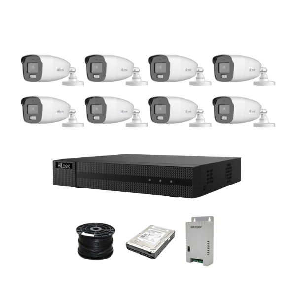 NEW!! HiLook 8ch Turbo HD kit - 8 x 5MP 3K 3K Dual Light Audio Cameras 40m - 1TB HDD - 100m Cable