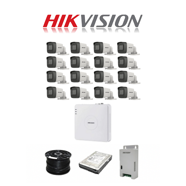 HikVision 16 Ch Turbo HD Kit - Embedded DVR - 16 x HD1080P Camera - 20M Night vision - 1TB HDD - 100m Cable - Image 2