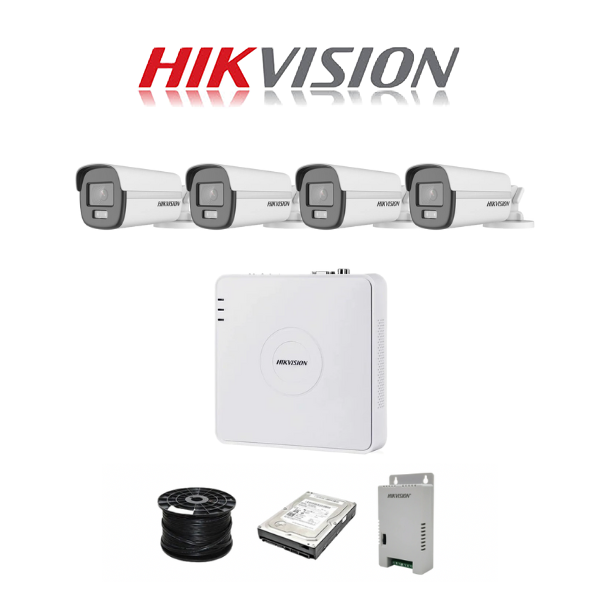 Hikvision 4ch Turbo HD Kit - HD DVR _ 4 x 1080p ColorVu SMART HYBRID cameras - 40m Full colour night vision - 500GB HDD - 100m Cable - Image 2