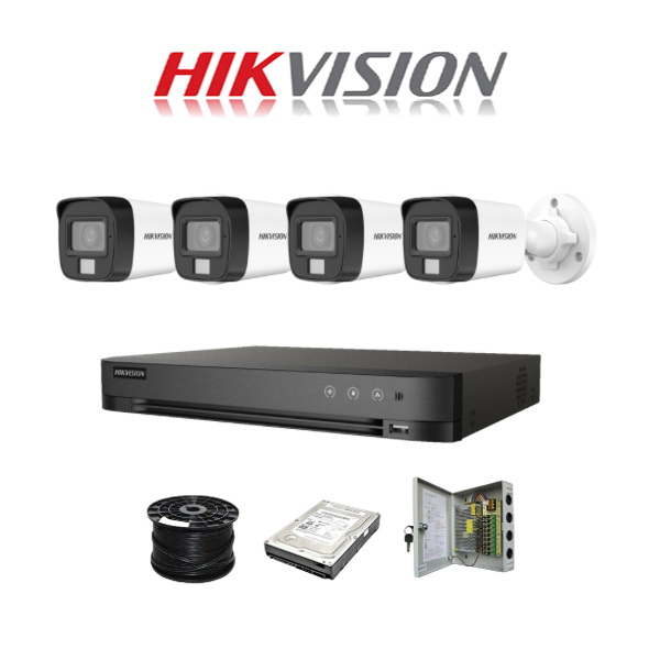 Hikvision 4ch 5MP Turbo HD kit - HD DVR - 4 x NEW! 3K 5MP Smart Hybrid Light Audio Camera - 500GB HDD - 100m Cable - 20m Night vision - Image 2