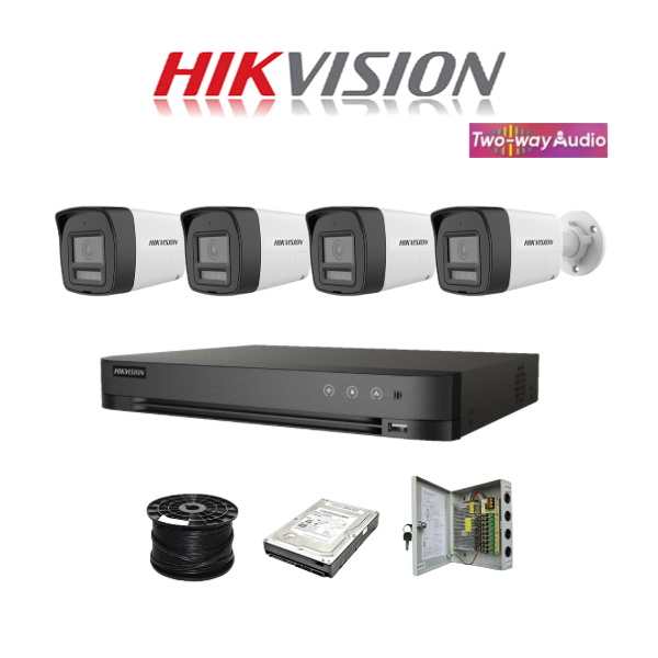 NEW! Hikvision 4ch Turbo HD kit - HD DVR - 4 x 2MP Two Way Audio & Siren - 1TB HDD - 100m Cable - 40M Night vision - Image 2
