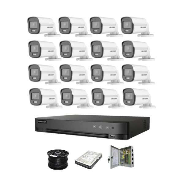 NEW! Hikvision 16 Channel 3K 5MP 40M ColorVu Kit | 16x 5MP SMART HYBRID Colorvu Cameras | 2TB HDD | 100m RG59 | 40M