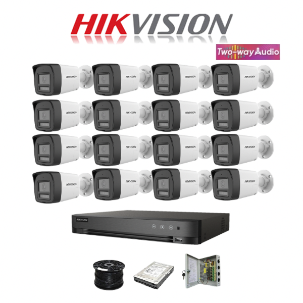 NEW! Hikvision 16ch Turbo HD kit - HD DVR - 16 x 2MP Two Way Audio & Siren Camera - 2TB HDD - 100m Cable - 20m Night vision - Image 2