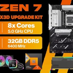 AMD RYZEN 7 7800X3D B650E MAX 32GB DDR5 6400MHz Upgrade Kit - ASUS B650E MAX AMD Ryzen Motherboard + AMD RYZEN 7 7800X3D 100MB GameCache Up to 5.0GHz