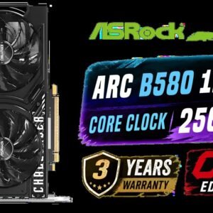 ASRock Intel ARC B580 Challenger OC Graphics Card / 12Gb 192-bit GDDR6 / DirectX 12 Ultimate / 2560 Cores / 2740MHz Engine Clock / 90-GA5LZZ-00UANF