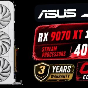 ASUS Prime Radeon RX 9070 XT White OC Edition Graphics Card, AMD (PCIe 5.0, HDMI/DP 2.1, 2.5-Slot Design, Axial-tech Fans, Ball Bearings, Dual BIOS,