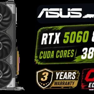 ASUS TUF GeForce RTX 5060 8GB GDDR7 OC Edition Graphics Card, NVIDIA, Desktop (PCIe 5.0, HDMI/DP 2.1, 3.1-Slot, Military-Grade Components, Protective
