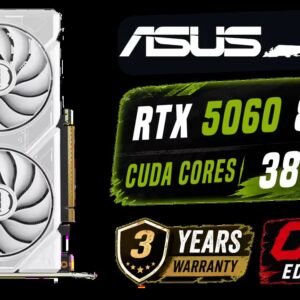 ASUS Dual GeForce RTX 5060 8GB GDDR7 White OC Edition Graphics Card, NVIDIA, Desktop (PCIe 5.0, DLSS 4, HDMI 2.1b, DisplayPort 2.1b, 2.5-Slot,