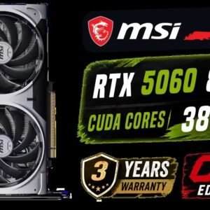 MSI Geforce RTX 5060 Ventus 2X 8G OC Graphics Card / 8GB GDDR7 / 3840 Cuda Cores / 128-bit Memory Interface / Boost Clock : 2527 MHz / PCI Express
