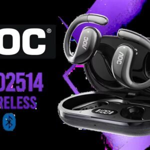 AOC ACD2514 Wireless Bluetooth Over-Ear Sports Headphones - Black / Clip-On Fit / Built-In Microphone for Clear Communication / Long-Lasting Battery
