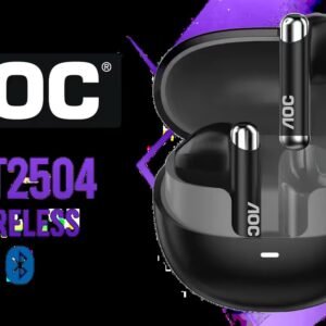 AOC ACT2504 Wireless Bluetooth Earphones - Black / Type-C Port USB Charging / Condenser Microphone for Calls / ACT2504BK/00