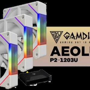 Gamdias Aeolus P2 1203U RGB 120mm Case Fans - 3 Pack - White / Daisy Chain Via Cableless Connection / Swappable Fan Blades / Premium Hydraulic
