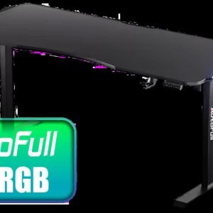AutoFull A4 RGB Gaming Desk - Large / Solid Rubberwood E0-Grade Desktop / Quiet Brushless Motor Height Adjustment / Extra-Large Curved Ergonomic