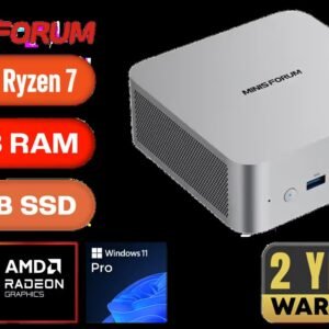 MINISFORUM AI X1-255 Mini PC / AMD Ryzen 7 255 (8C/16T, up to 5.1 GHz) / 16GB DDR5 Memory / 512GB SSD Storage / 3x USB Type-A / 2x USB Type-C / 1x