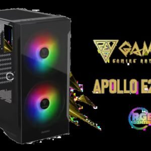 Gamdias APOLLO E2 Elite Tempered Glass Mid-Tower Gaming Case - Black / Trapezoidal Tempered Glass Panel / 2 Built-in 200mm ARGB Fans / Power Cover