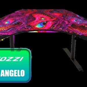 Arozzi Arena Angelo Gaming Desk - Crawling Chaos / Full-surface Microfiber Mousepad Cover / Cable Management / Sturdy Height-Adjustable Steel Legs /