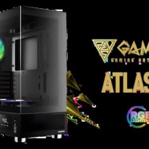 GAMDIAS ATLAS E1 ATX Mid Tower PC Case, Real-time Monitor, Pre-install 3 x 120 mm ARGB Fans, Seamless Tempered Glass, Supports Motherboards up to