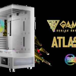 GAMDIAS ATLAS E1 WH Gaming ATX Mid Tower Computer PC Case, Customized Monitor w/Software, 3 x 120mm ARGB Fans(2 Reverse), Supports Motherboards up to