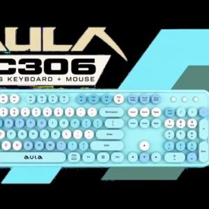 AULA AC306 Wireless Keyboard and Mouse Combo - Blue / Retro Round Keycaps / 2.4GHz Wireless / Full-Size 104-Key Membrane Keyboard / 800-1600 DPI