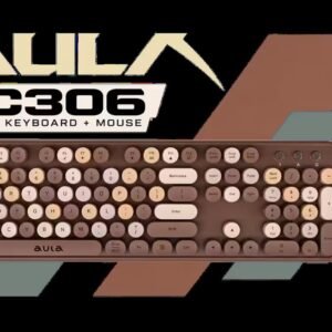 AULA AC306 Wireless Keyboard and Mouse Combo - Brown / Retro Round Keycaps / 2.4GHz Wireless / Full-Size 104-Key Membrane Keyboard / 800-1600 DPI