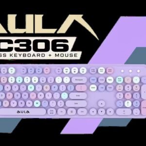 AULA AC306 Wireless Keyboard and Mouse Combo - Purple / Retro Round Keycaps / 2.4GHz Wireless / Full-Size 104-Key Membrane Keyboard / 800-1600 DPI