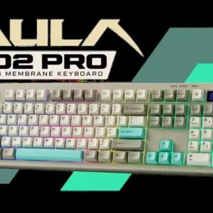 AULA S102 PRO Wireless Membrane Keyboard - Grey / Tri-Mode 2.4GHz, Bluetooth, USB-C / TFT Screen and Volume Knob / Full-Size With Numpad / Silicone