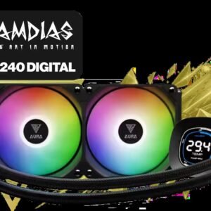 Gamdias AURA GL240 DIGITAL Liquid Cooler - Black / Real-Time Digital Display Performance Monitoring / Motherboard Sync ARGB Custom Lighting /