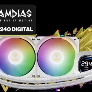 Gamdias AURA GL240 DIGITAL Liquid Cooler - White / Real-Time Digital Display Performance Monitoring / Motherboard Sync ARGB Custom Lighting /