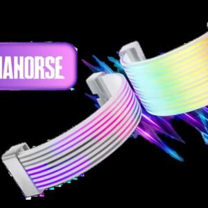 AsiaHorse Aurora ARGB PSU Cable Cover Kit - White / 24-Pin + 8-Pin Covers / 80+ Addressable LEDs / 5V 3-Pin Motherboard Sync
