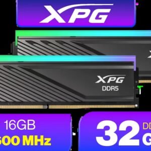ADATA XPG Lancer Blade RGB 32GB 5600MHz (2x16GB) UDIMM Desktop Memory - Black / Compact Low-Profile Heatsink Design / Customizable RGB Lighting