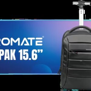 Promate Premium Heavy Duty Trolley Bag for Laptops up to 15.6 Inches with Multiple Storage Options, High Volume Storage with Extendable Handle,