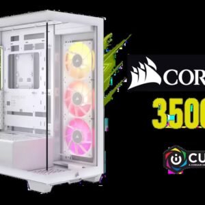 Corsair iCUE LINK 3500X RGB Mid-Tower Gaming E-ATX PC Case - White / 3x Pre-installed iCUE LINK RX120 fans with iCUE LINK System Hub / Supports up to