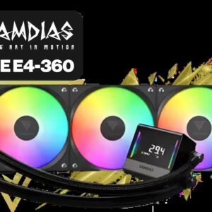 Gamdias Chione E4-360 Liquid Cooler / Hydraulic PWM Fans / Dual Infinite Mirror / Real-time Digital Display / Patented PWM Pump / Motherboard Sync