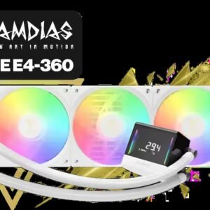 Gamdias Chione E4-360 Liquid Cooler - White / Hydraulic PWM Fans / Dual Infinite Mirror / Real-time Digital Display / Patented PWM Pump /