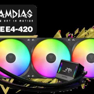 Gamdias Chione E4-420 Liquid Cooler - Black / Hydraulic PWM Fans / Dual Infinite Mirror / Real-time Digital Display / Patented PWM Pump /