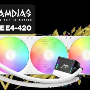 Gamdias Chione E4-420 Liquid Cooler - White / Hydraulic PWM Fans / Dual Infinite Mirror / Real-time Digital Display / Patented PWM Pump /