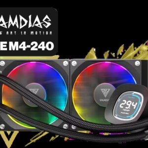 Gamdias CHIONE M4-240 CPU Liquid Cooler, 2X 120mm ARGB PWM Fans, RGB Sync with motherboards, Rotatable 2.1\" LCD Displays / CHIONE-M4-240