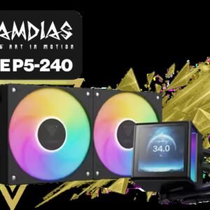 Gamdias CHIONE P5-240 Liquid Cooler - Black / 3.4\" (480x480) IPS LCD Display Resolution / Upgraded Fluid System Enhanced Cooling / Hidden Cable