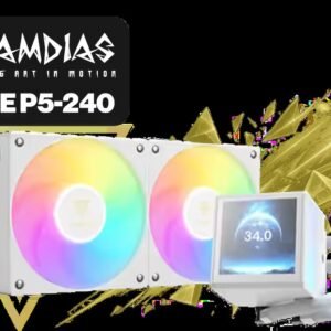 Gamdias CHIONE P5-240 Liquid Cooler - White / 3.4\" (480x480) IPS LCD Display Resolution / Upgraded Fluid System Enhanced Cooling / Hidden Cable