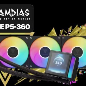 Gamdias CHIONE P5-360 Liquid Cooler - Black / 3.4\" (480x480) IPS LCD Display Resolution / Upgraded Fluid System Enhanced Cooling / Hidden Cable