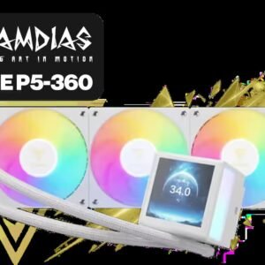 Gamdias CHIONE P5-360 Liquid Cooler - White / 3.4\" (480x480) IPS LCD Display Resolution / Upgraded Fluid System Enhanced Cooling / Hidden Cable